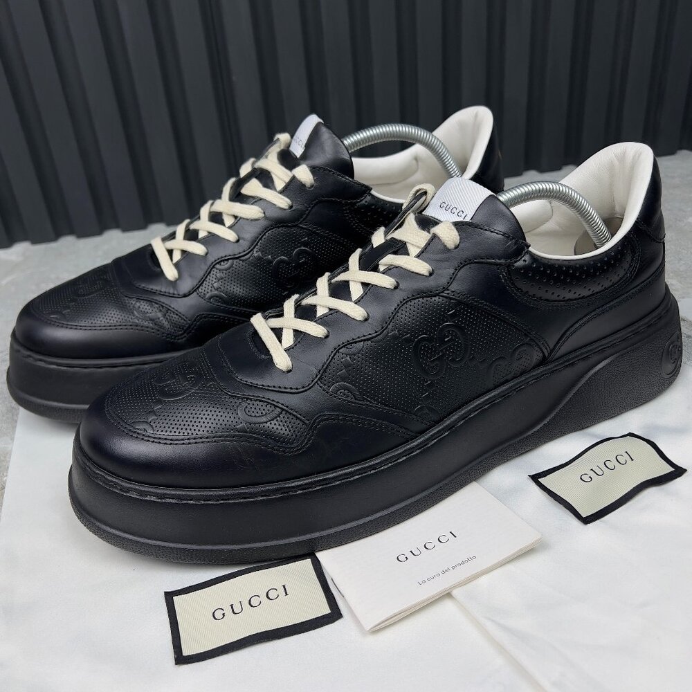 Gucci Chunky GG Embossed Logo Sneakers Black Leather 14 G or 14.5 US 48 EUR